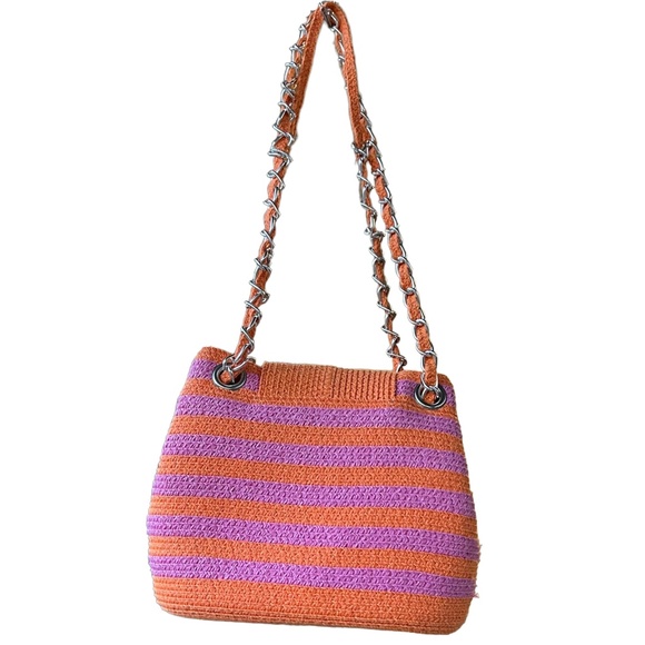 Paper straw striped hand bag - Picture 2 of 5